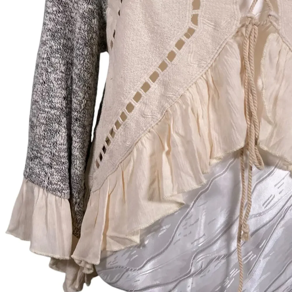 NWT Sage Boho Open Lace Front Ruffle Peasant Coquette Cream Gray Top Size Small - Picture 8 of 16
